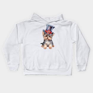 Watercolor Yorkshire Terrier Dog in Magic Hat Kids Hoodie